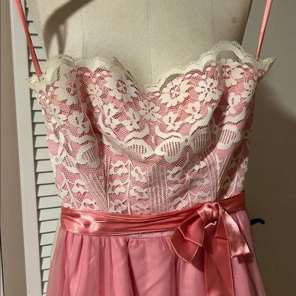 vintage pink ball gown evening dress White Pink Fabric Victorian 70s prom - Picture 5 of 16